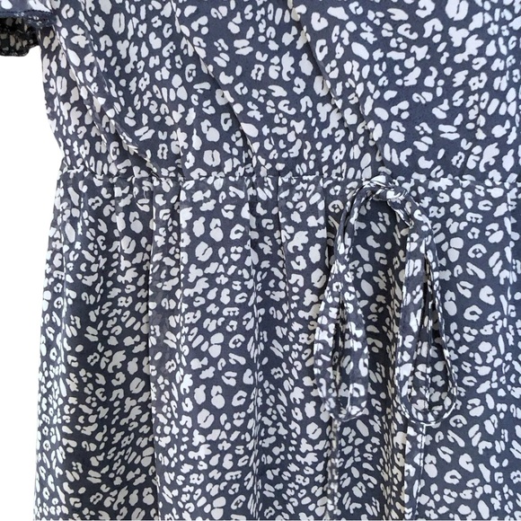 Flowy Fall Casual Short Sleeve V-Neck Ruffle Printed Flowy Mini Dress Small Blue - Picture 6 of 9